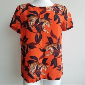 Ann Taylor | 100% silk blouse | jungle motif | XS